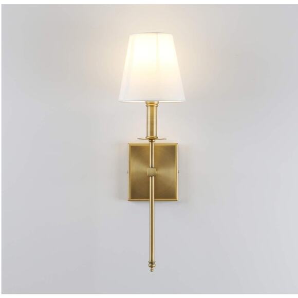 Set of 2 Brass Wall Sconces w/ White Shade Hardwired Mid-Century E26 - Picture 4 of 7